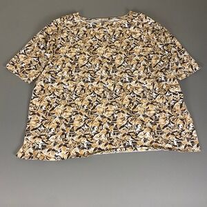 Roamans Floral Beige Print‎ Cotton T-Shirt Top Plus Size 22/24 1X Short Sleeve